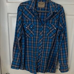 Wrangler Blue and Black Plaid Shirt